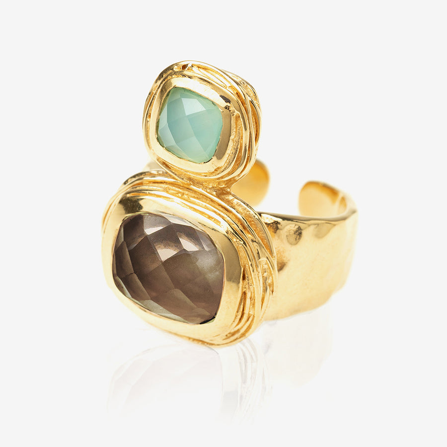 Bague Phèdora Quartz fumé et Calcédoine d'eau